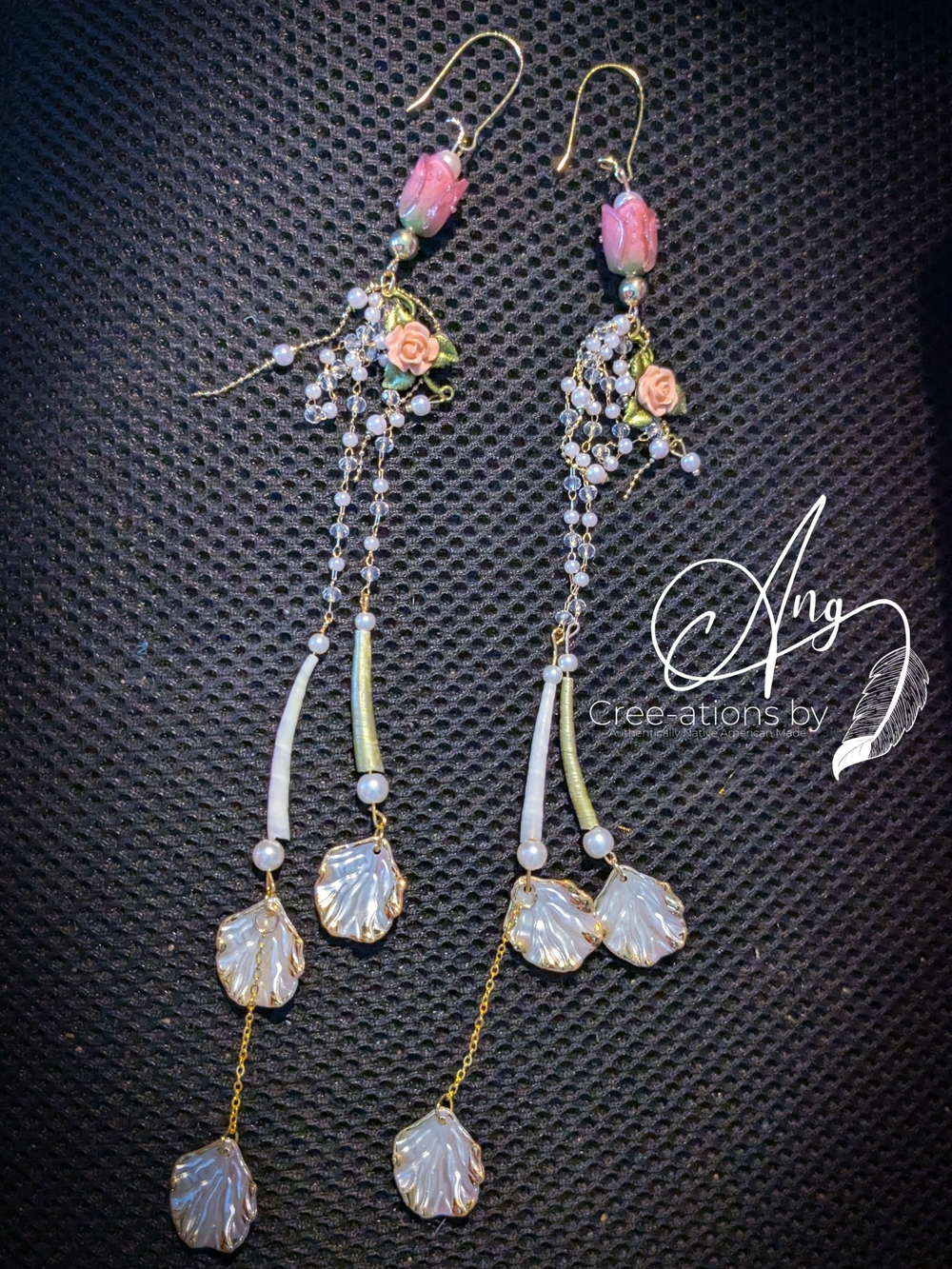 Indigenous Created Elegant Floral Tush Shell Statement Earrings
